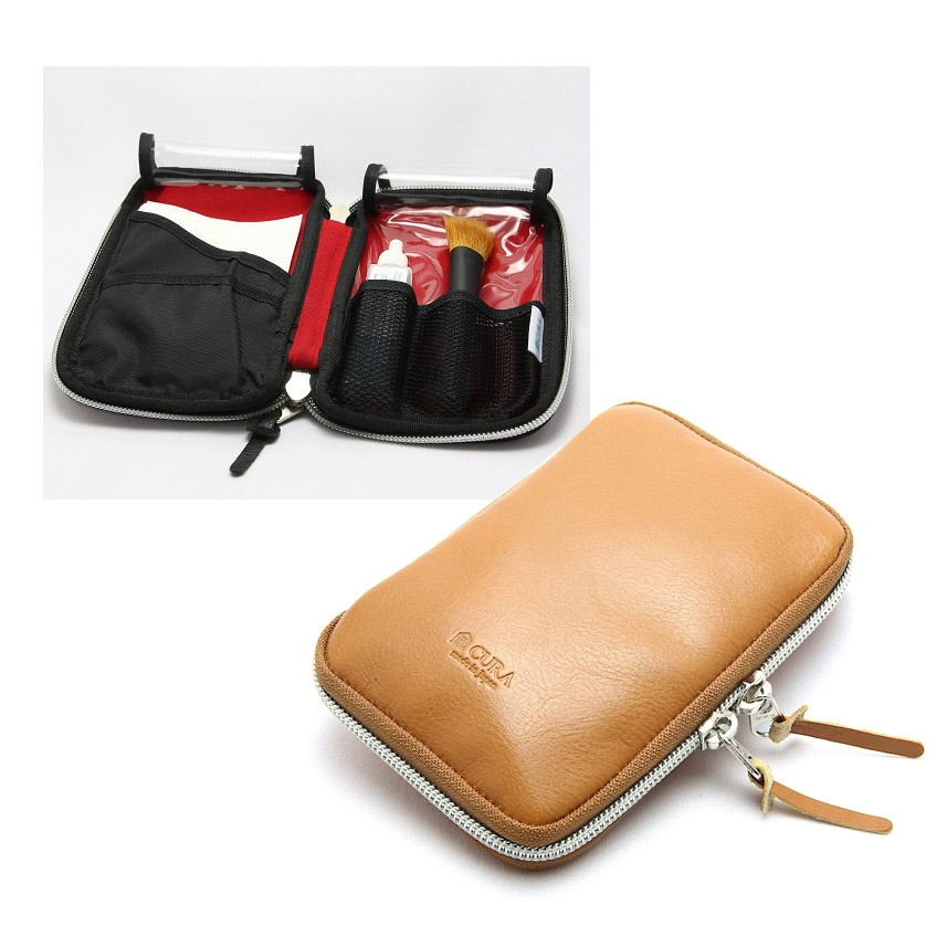 蔵(CURA) 熊野ブラシクリーニングセット 革ポーチ CFCL-100 キャメル/ブラウン