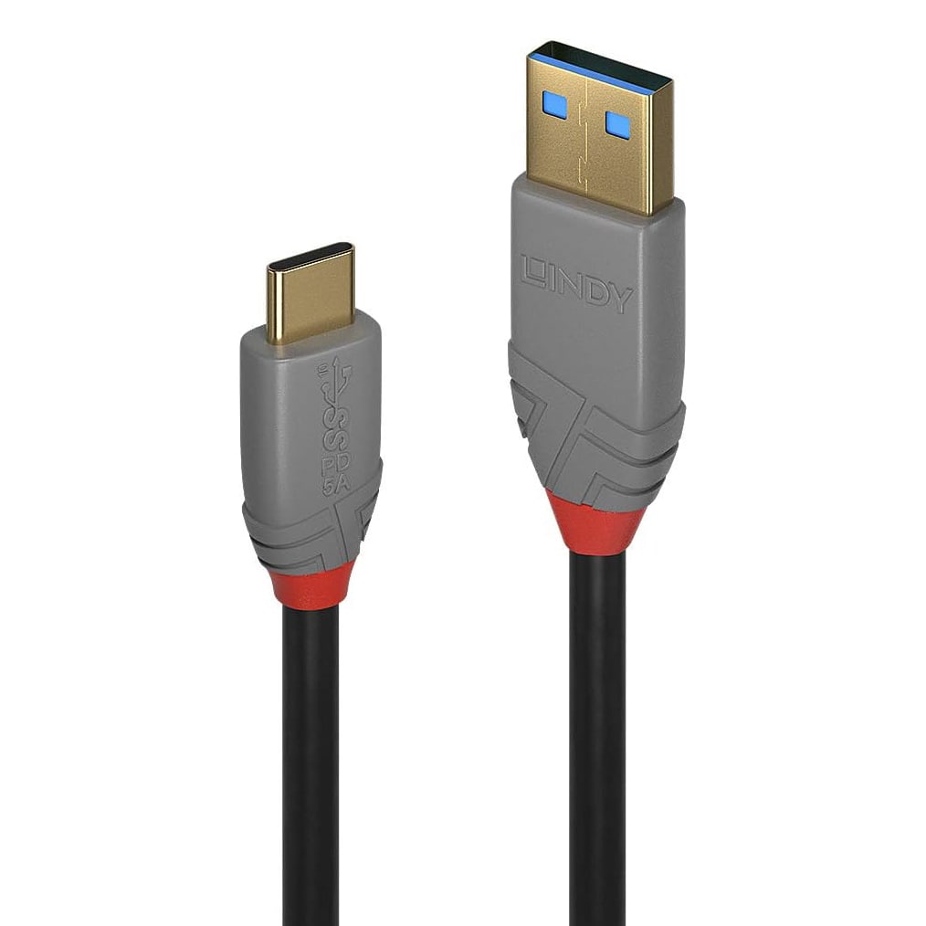 【会員価格/SALE】LINDY(リンディー) USB 3.1 TypeA/TypeC ケーブル、5A PD、アントラライン 1m(型番:36911)