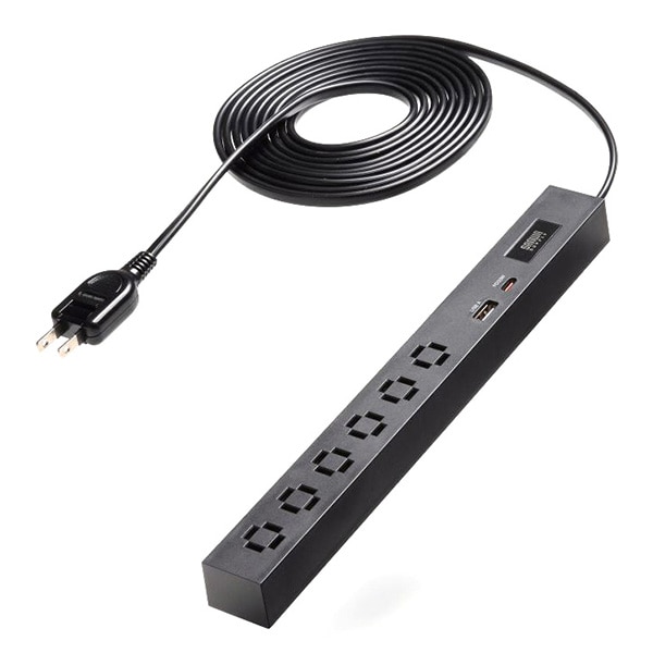 SUNWASAPLY(サンワサプライ) スリムタップ(AC6個口/A1+C1/PD33W/3m/ブラック) TAP-SLIM6UC-3BK